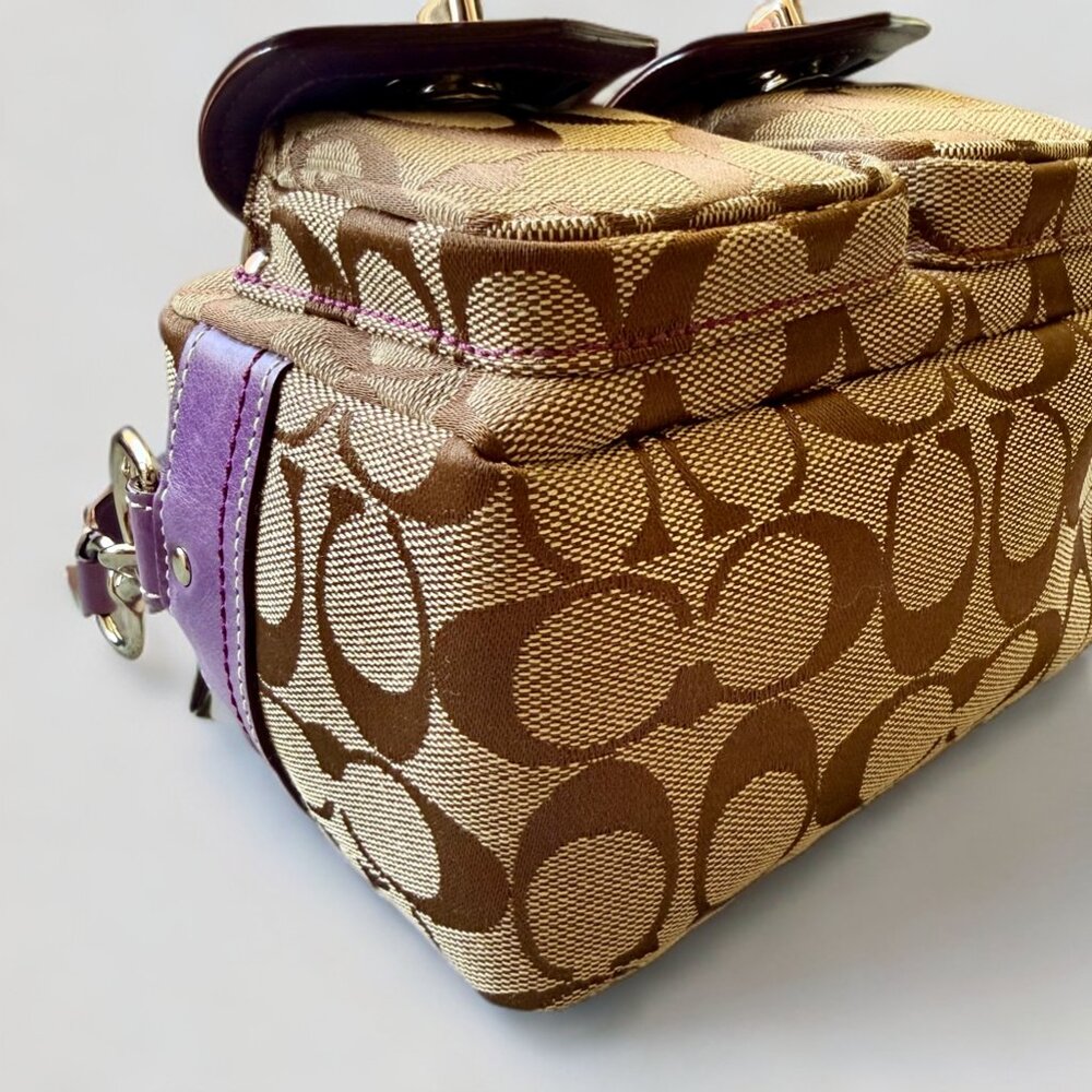 Coach Tan Signature Purple Mini Double Turnlock Legacy Handbag - Picture 6 of 9